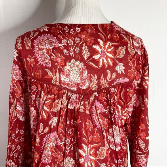 Rachel Zoe Red Bohemian Peasant Top Small Embroidered NWT Floral Oversized Boho - Picture 10 of 11